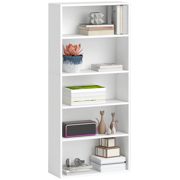 HOMCOM Estante de 5 Níveis Estante para Livros com 2 Prateleiras Ajustáveis para Sala de Estar Escritório Quarto 60x24x133,5 cm Branco - Image 9