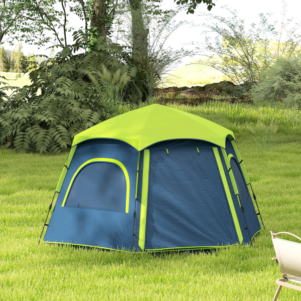 Outsunny Tenda de Campismo para 2-4 Pessoas Dobrável com Fácil Instalação e Bolsa de Transporte 280x240x155 cm Azul e Verde - Image 9