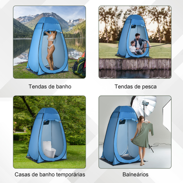 Outsunny Tenda de Duche Tenda de Privacidade Portátil com 1 Gancho Bolso Bolsa de Transporte e UV20+ 126x124x189 cm Azul - Image 7