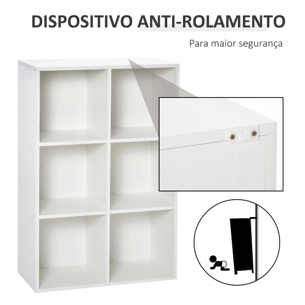 HOMCOM Estante para Livros Estante de Madeira de 3 Níveis com 6 Compartimentos de Armazenamento 65,5x30x97,5cm Branco - Image 5