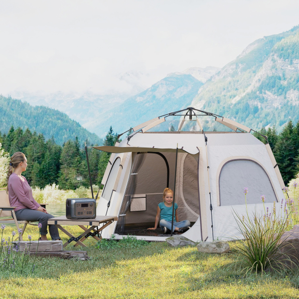 Outsunny Tenda de Campismo para 2-4 Pessoas Dobrável com Fácil Instalação e Bolsa de Transporte 280x240x155 cm Branco e Bege - Image 2