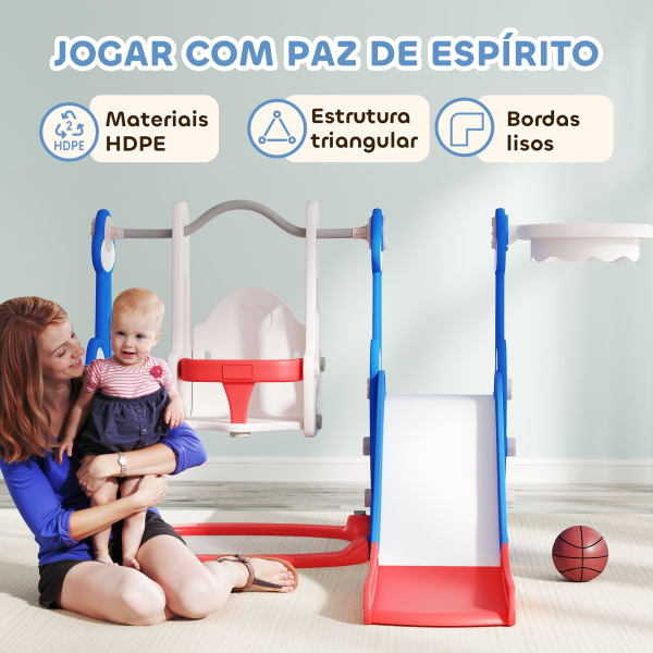 AIYAPLAY Escorrega Infantil 4 em 1 Parque Infantil com Baloiço e Escorrega Escalador Cesto de Basquetebol Temática de Foguete 147,5x160x107 cm  Multicor - Image 7