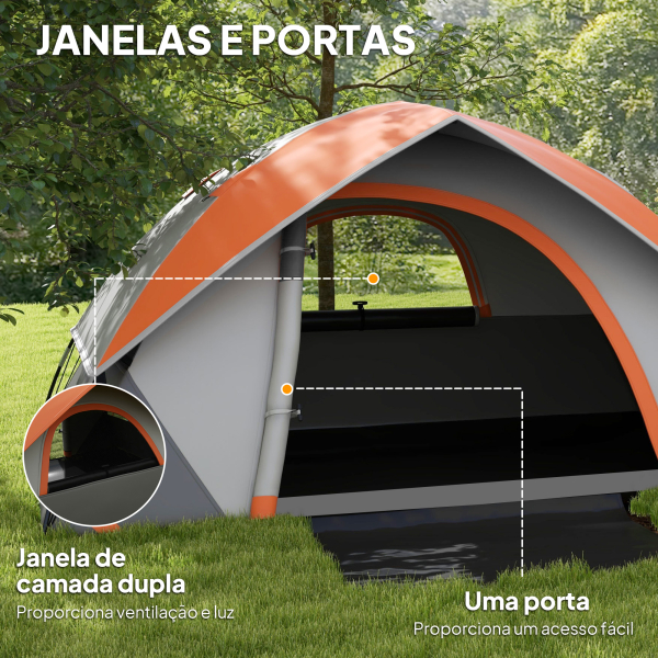 Outsunny Tenda de Campismo Dobrável para 2 Pessoas com Janela e Bolsa de Transporte Impermeável 3000 mm 210x110x150 cm Laranja - Image 6