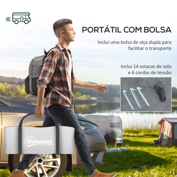 Outsunny Tenda de Campismo Familiar para 3 Pessoas Tenda Campismo Dobrável com Gancho e Bolsa de Transporte 470x220x150 cm Cinzento - Image 7