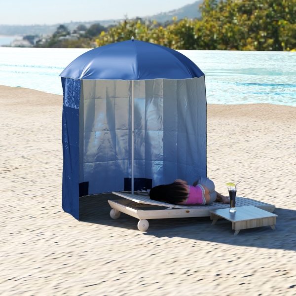 Outsunny Chapéu de Sol de Praia com Painel Lateral Ø220x220 cm com Manivela Manual 8 Hastes de Aço e Bolsa de Transporte Azul - Image 8