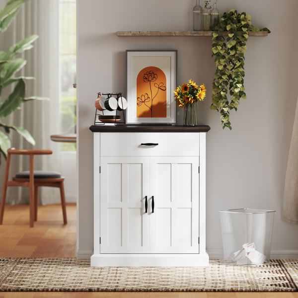 HOMCOM Aparador para Sala de Estar Estilo Rústico com 1 Gaveta Prateleira Ajustável 75,2x40x91,5 cm Branco e Madeira - Image 9