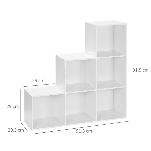 HOMCOM Estante em Forma de Escada Estante de Armazenamento com 6 Cubos Estante de Exposição 91,5x29,5x91,5cm Branco - Image 3