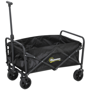 Outsunny Carrinho de Transporte com Rodas Carrinho de Jardim Dobrável com Pega Telescópica Ajustável 2 Bolsas de Arrumação 64x42x27 cm Preto