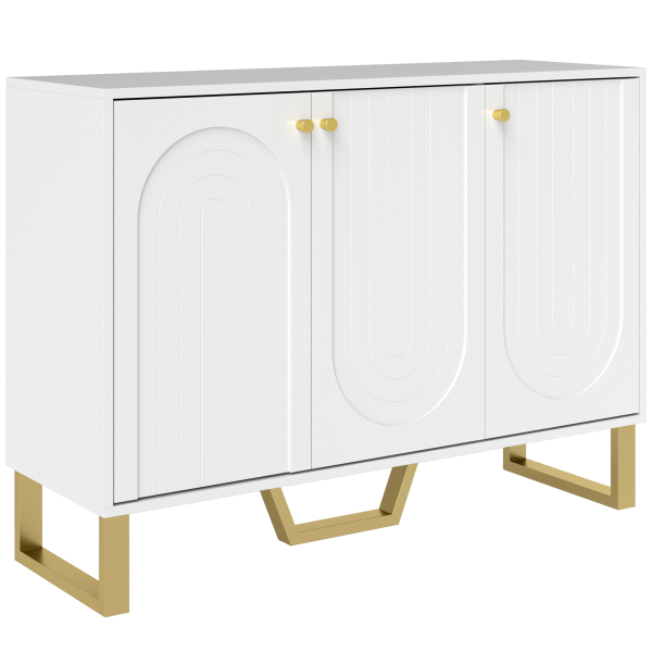 HOMCOM Aparador de 3 Portas Aparador Moderno para Sala de Estar com Prateleiras Ajustáveis Móvel para TV até 50 Polegadas 106,5x35x77,5 cm Branco