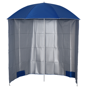 Outsunny Chapéu de Sol de Praia com Painel Lateral Ø220x220 cm com Manivela Manual 8 Hastes de Aço e Bolsa de Transporte Azul
