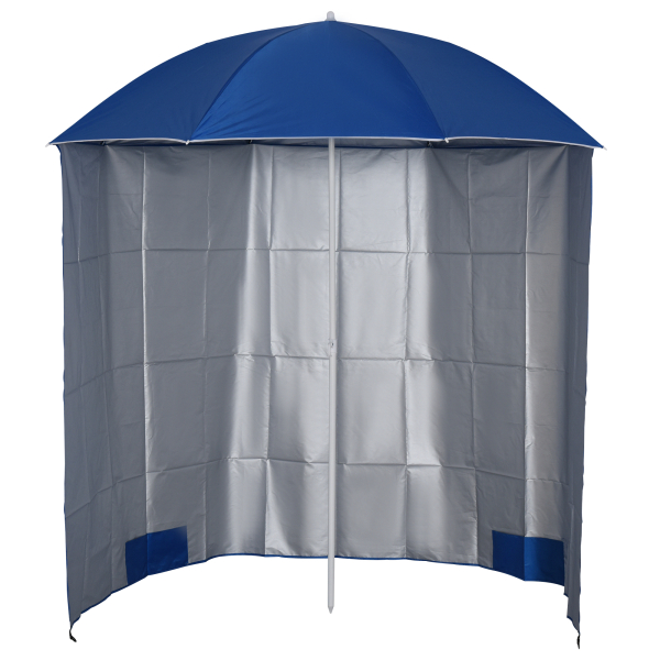 Outsunny Chapéu de Sol de Praia com Painel Lateral Ø220x220 cm com Manivela Manual 8 Hastes de Aço e Bolsa de Transporte Azul