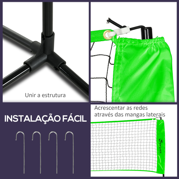 SPORTNOW Kit de Badminton de 7 Peças Jogo de Badminton com 2 Raquetes 3 Badminton 2 Raquetes de Pickleball 2 Bolas de Pickleball Bola de Voleibol e Rede com Suporte Preto e Verde - Image 7