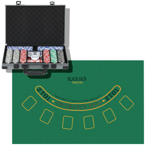 SPORTNOW Mala de Póquer com 400 Fichas 2 Baralhos 5 Dados Tapete e Botão Dealer 39,5x28x8 cm Cinza