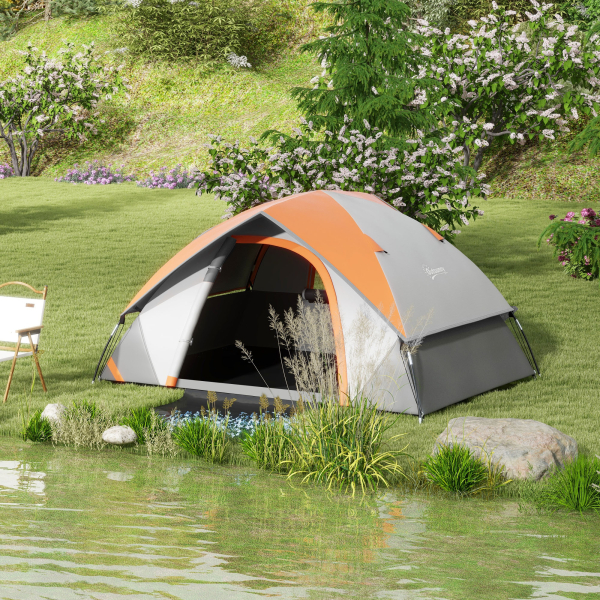 Outsunny Tenda de Campismo Dobrável para 2 Pessoas com Janela e Bolsa de Transporte Impermeável 3000 mm 210x110x150 cm Laranja - Image 2