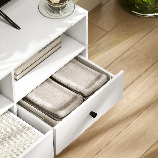 HOMCOM Móvel de TV Moderno com 3 Compartimentos Abertos 3 Gavetas para Televisão de 45/55/65 Polegadas 120x34x45 cm Branco - Image 8