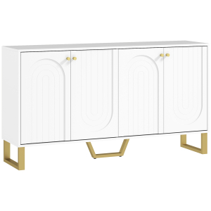 HOMCOM Aparador Moderno para Sala de Estar com Prateleiras Ajustáveis e Pés Dourados Móvel para TV até 65 Polegadas 140,8x35x77,5 cm Branco