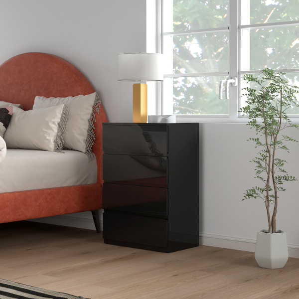 HOMCOM Cómoda com 4 Gavetas de Madeira Cómoda de Dormitório Cómoda Branca para Sala de Estar Estilo Moderno 55x34x80 cm Preto - Image 2