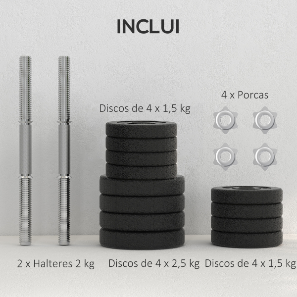 HOMCOM Conjunto de Halteres Ajustáveis 25 kg com Barra de Aço e Discos Conjunto de Pesos para Treinamento em Casa Academia Escritório Preto - Image 6