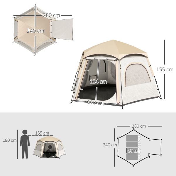 Outsunny Tenda de Campismo para 2-4 Pessoas Dobrável com Fácil Instalação e Bolsa de Transporte 280x240x155 cm Branco e Bege - Image 3
