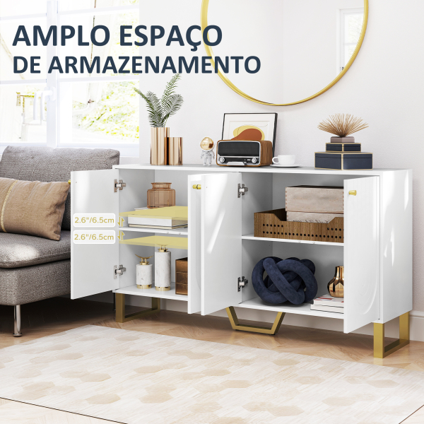 HOMCOM Aparador Moderno para Sala de Estar com Prateleiras Ajustáveis e Pés Dourados Móvel para TV até 65 Polegadas 140,8x35x77,5 cm Branco - Image 4