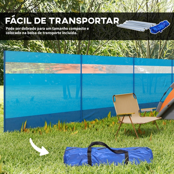 Outsunny Corta Vento para Campismo de 4 Painéis 725x140 cm com Painel Superior Transparente Postes de Aço Estacas e Bolsa de Transporte Azul - Image 7