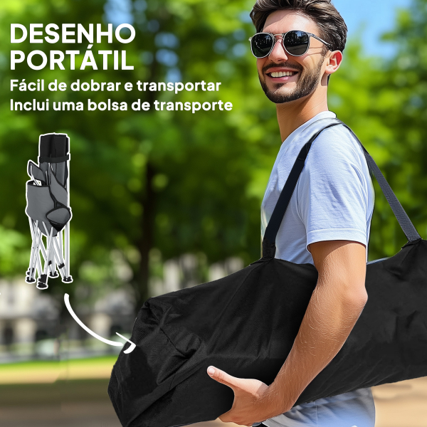 Outsunny Conjunto de 2 Cadeiras Dobráveis Campismo com Apoio para a Cabeça Porta-Copos e Bolsa Lateral 50-100x82x88 cm Cinza e Preto - Image 6