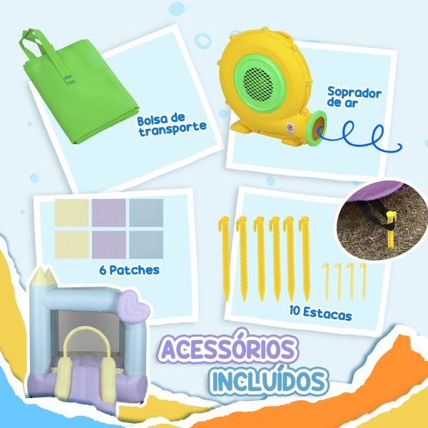 AIYAPLAY Castelo Insuflável  para Crianças com Escorrega Área de Salto e Bolsa de Transporte 250x165x200 cm Multicolor - Image 8