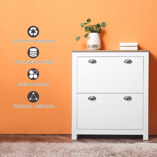 HOMCOM Sapateira Estreita de Entrada com 2 Gavetas Abatíveis Prateleiras Ajustáveis para 12 Pares de Sapatos 79x23x90,5 cm Branco - Image 7