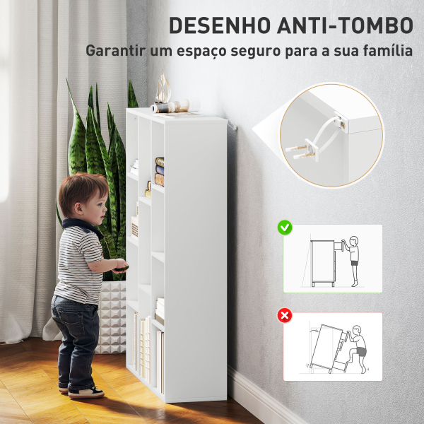 HOMCOM Estante de 3 Níveis Estante para Livros com 11 Compartimentos Desenho Vertical ou Horizontal 74,3x24x106 cm Branco - Image 6