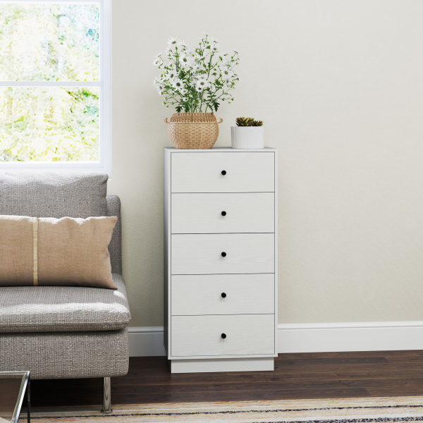 HOMCOM Cómoda com 5 Gavetas Cómoda de Quarto Estreita com Anti-Tombo Gaveteiro Alto para Sala de Estar Corredor 47x29x95 cm Branco - Image 7