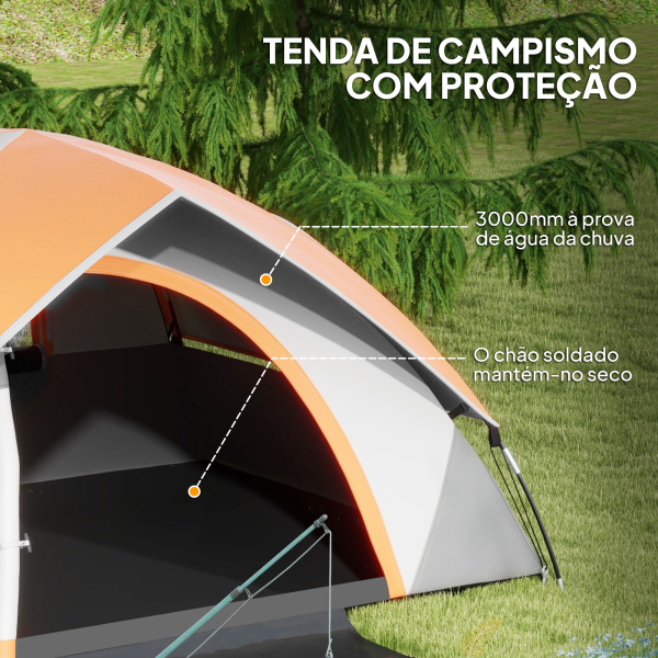 Outsunny Tenda de Campismo Dobrável para 2 Pessoas com Janela e Bolsa de Transporte Impermeável 3000 mm 210x110x150 cm Laranja - Image 4