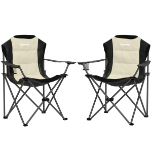 Outsunny Conjunto de 2 Cadeiras Reclináveis de Campismo Portáteis com Porta-Copos e Bolsas de Transporte 59x82x109 cm  Bege e Preto