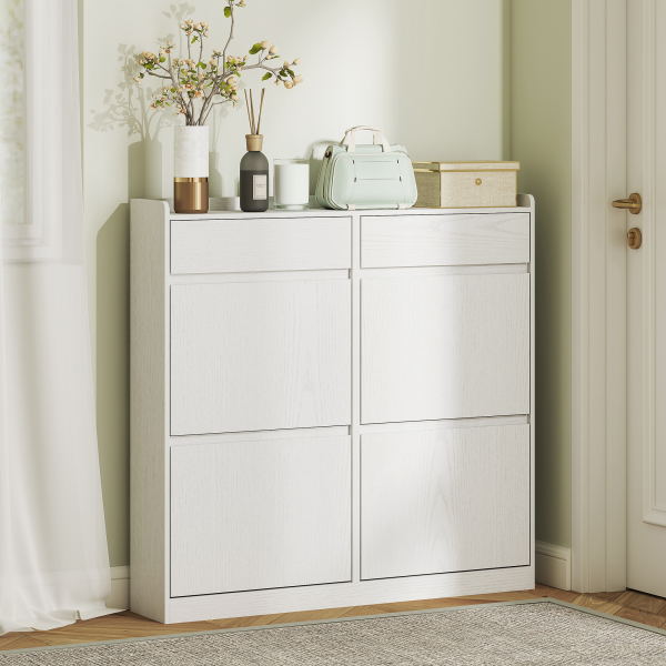 HOMCOM Sapateira Estreita com 4 Portas Sapateira para Entrada com 2 Gavetas para 8 Pares de Sapatos 98x19,2x95,3 cm Branco - Image 9