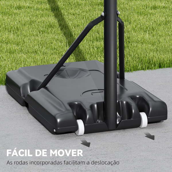 SPORTNOW Tabela de Basquetebol de Exterior com Altura Ajustável Suporte Rodas Base Recarregável e Bolsa de Peso 90x60x305 cm Preto - Image 7