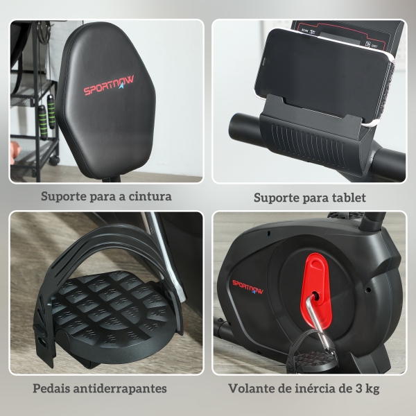 SPORTNOW Bicicleta Estática Silenciosa de 8 Níveis de Resistência Magnética com Assento Ajustável Ecrã LCD 103-139x61x100,5 cm Preto - Image 8