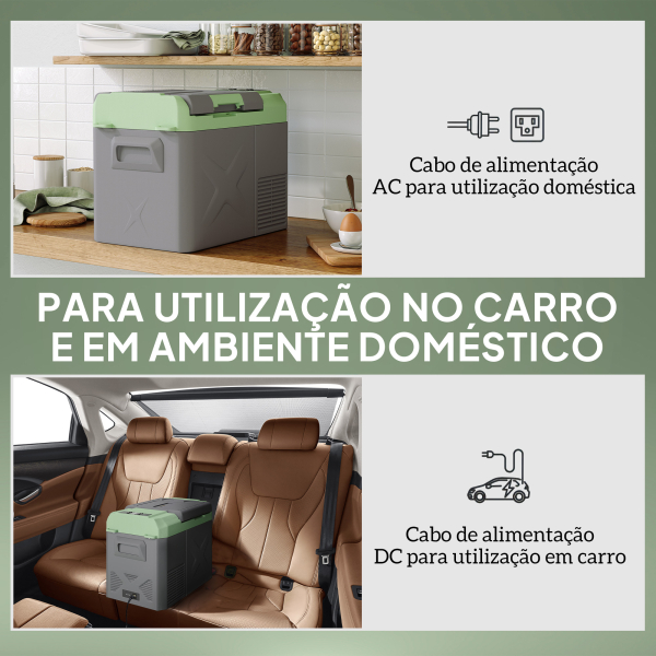 Outsunny Geleira Portátil Elétrica 24,2L -20℃ a +20 ℃ 12V/24V Mini Geleira com Rodas Compressor e Ecrã LED Tátil 60,2x33,4x41,4 cm Cinza e Verde - Image 5