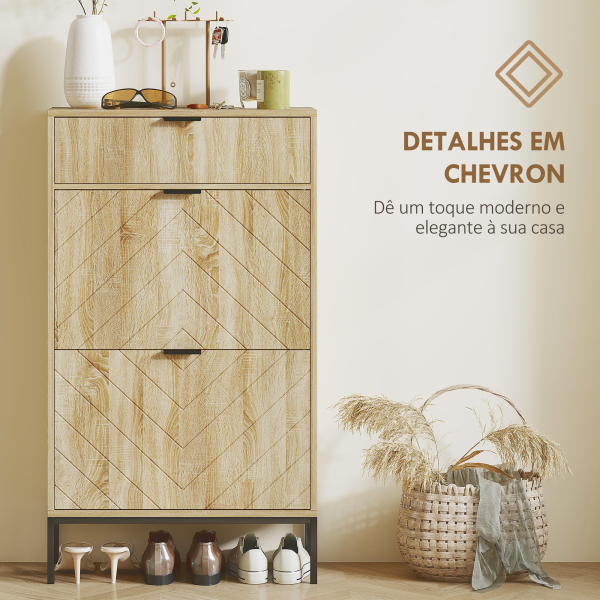 HOMCOM Sapateira Estreita com 2 Portas Gaveta e Prateleiras Ajustáveis para 8 Pares de Sapatos 60x24x105,5 cm Madeira - Image 6