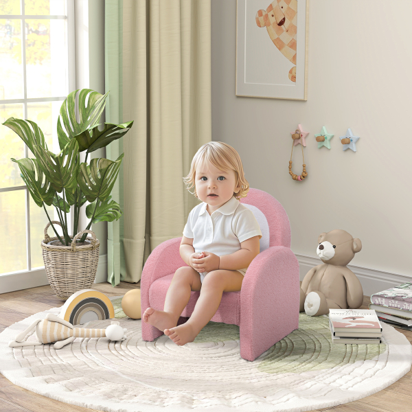 AIYAPLAY Poltrona para Crianças com Encosto em Forma de Arco-Íris Sofá para Crianças Tecido Suave em Borrego 45x41x52 cm Rosa - Image 2