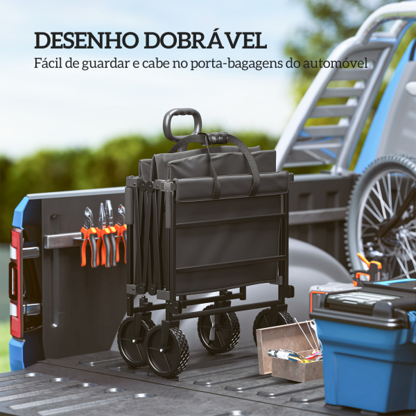 Outsunny Carrinho de Transporte Carrinho de Jardim Dobrável com Guiador Telescópico Ajustável Porta Traseira Expandível 95x55x102 cm Preto - Image 5
