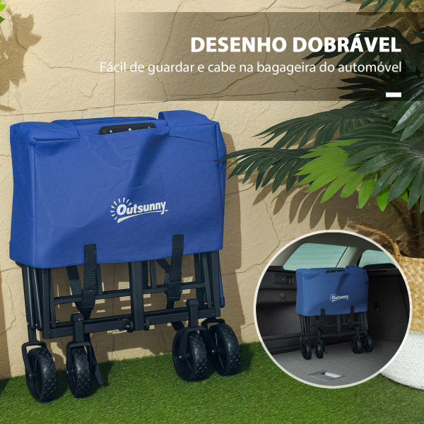 Outsunny Carrinho de Transporte com Rodas Carrinho de Jardim Dobrável com Pega Telescópica Ajustável 2 Bolsas de Arrumação 64x42x27 cm Azul - Image 6