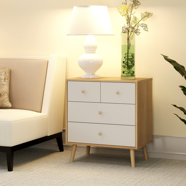HOMCOM Cômoda de 4 Gavetas com Puxadores de Madeira Cómoda Estreita para Sala Corredor 60x35x65 cm Madeira e Branco - Image 2