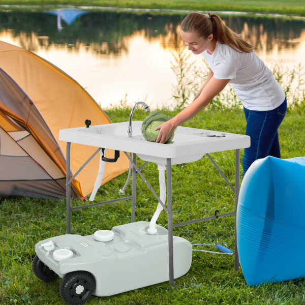 Outsunny Depósito de Água 40 L com Rodas Portátil com Pega Metálica e Torneira para Caravanas Autocaravanas Campismo ao Ar Livre 37x23x80 cm Cinzento - Image 2
