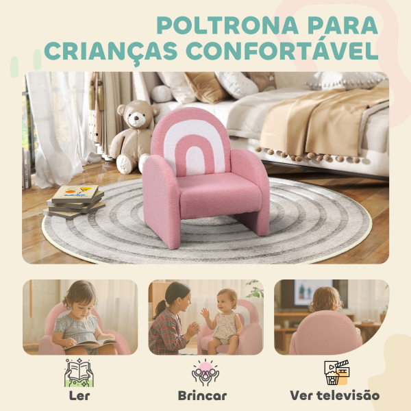 AIYAPLAY Poltrona para Crianças com Encosto em Forma de Arco-Íris Sofá para Crianças Tecido Suave em Borrego 45x41x52 cm Rosa - Image 4
