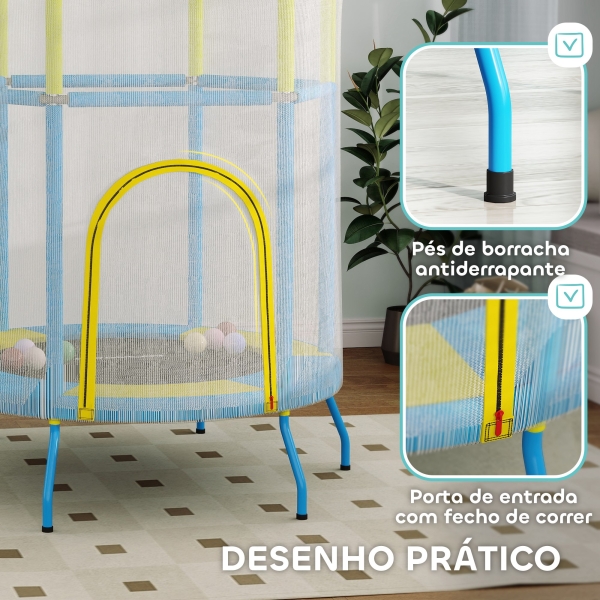 AIYAPLAY Trampolim para Crianças Ø140x190 cm com Rede de Segurança Barras Acolchoadas Carga 45 kg para Interior Multicolor - Image 6