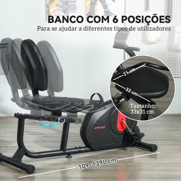 SPORTNOW Bicicleta Estática Silenciosa de 8 Níveis de Resistência Magnética com Assento Ajustável Ecrã LCD 103-139x61x100,5 cm Preto - Image 5