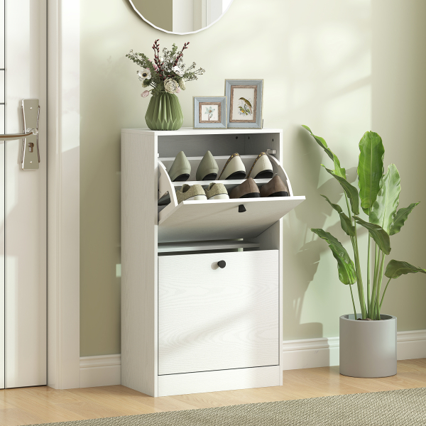 HOMCOM Sapateira Estreita Móvel Sapateira com 2 Gavetas Abatíveis e Prateleiras Ajustáveis para 8 Pares de Sapatos 47x26x85 cm Branco - Image 2