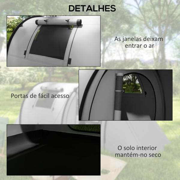 Outsunny Tenda de Campismo Familiar para 3 Pessoas Tenda Campismo Dobrável com Gancho e Bolsa de Transporte 470x220x150 cm Cinzento - Image 6