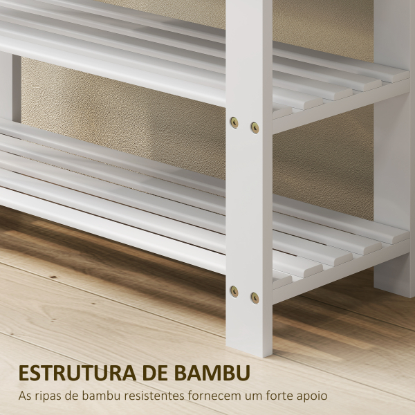 HOMCOM Banco Sapateira de Bambu Organizador de Sapatos com 2 Prateleiras para 6-9 Pares de Sapatos 70x28x45 cm Branco - Image 7