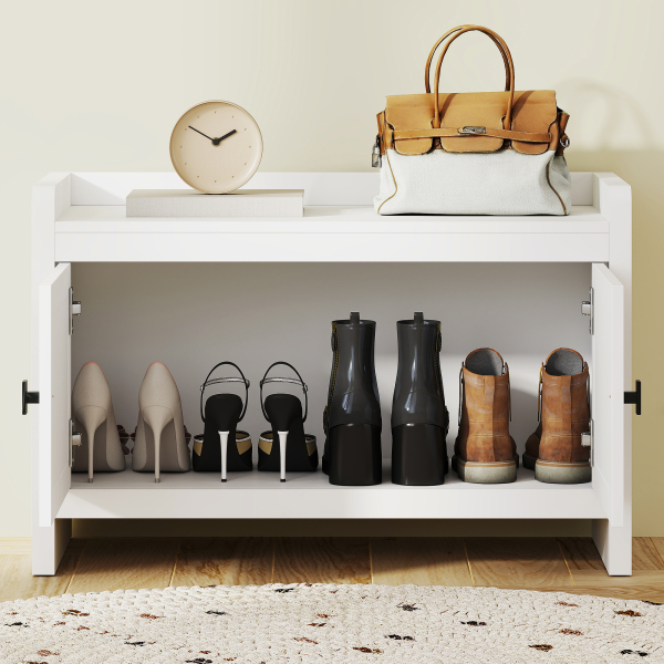 HOMCOM Banco Sapateira com Portas Frentes de Vime Prateleira para 8 Pares de Sapatos para Entrada Dormitório 80x35x52 cm Branco - Image 8