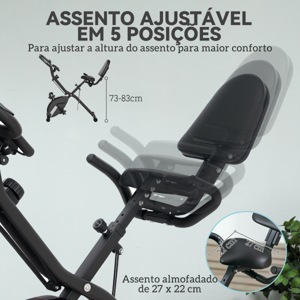 SPORTNOW Bicicleta Estática Dobrável com Resistência Magnética de 8 Níveis Encosto Volante Ecrã LCD e Banda de Resistência 43x97x109 cm Preto - Image 6